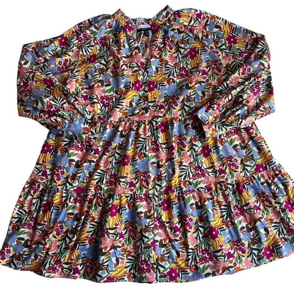 ELOQUII Elements Multicolor Tiered Floral  Summer Vacation Easy Dress Sz 22 - Picture 5 of 13